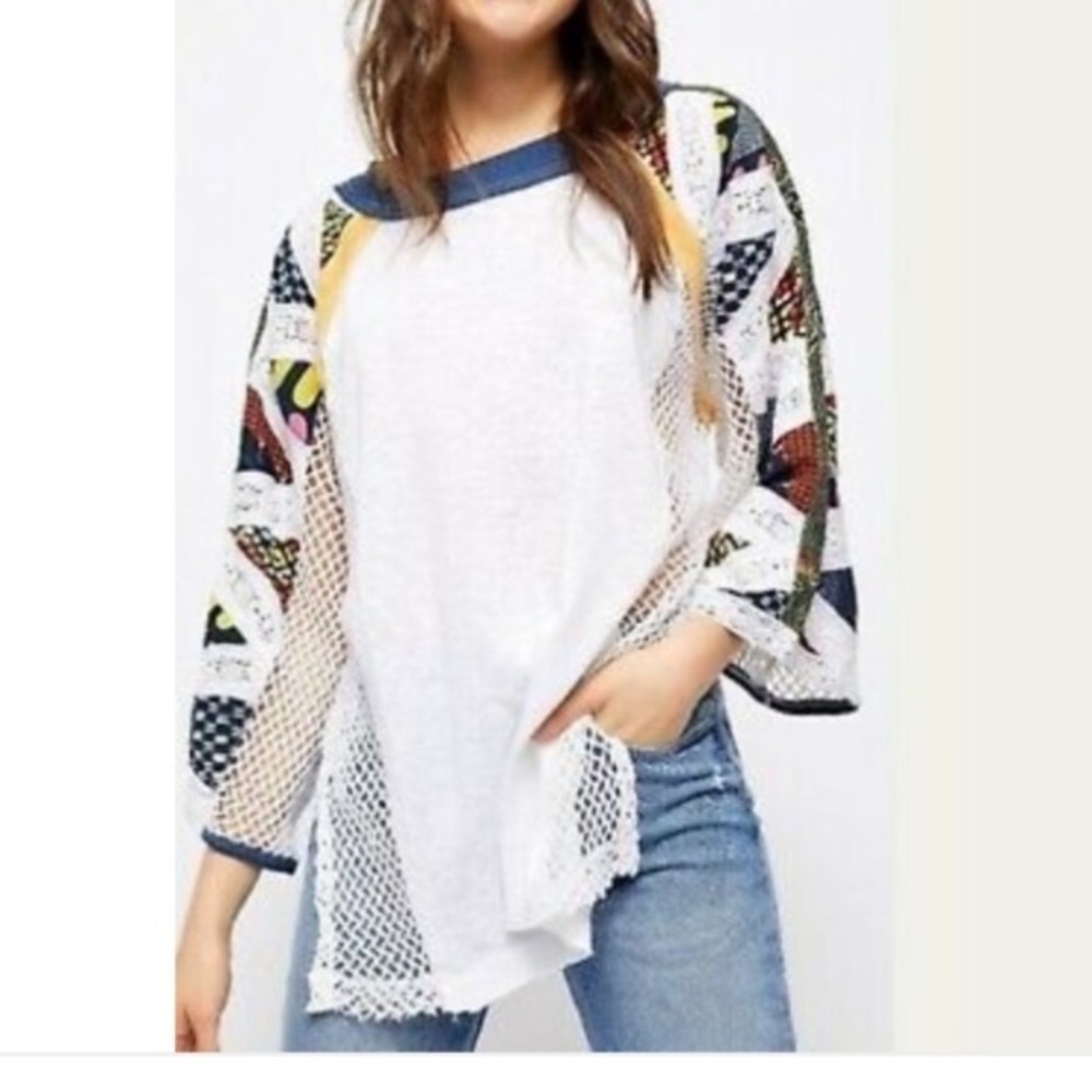 Free People Serengeti Mixed Media T-Shirt Mesh Side Panels XS